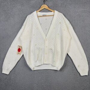 Vintage Cardigan Sweater Mens Size XL AREA by TAG Argyle Cable Knit Soft White